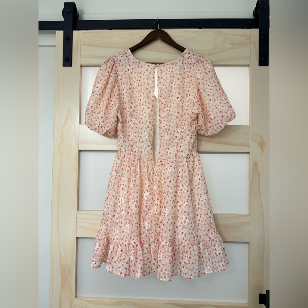 All in Favor Floral Puff Sleeve Mini Dress Cream Pink | Medium - Picture 4 of 10